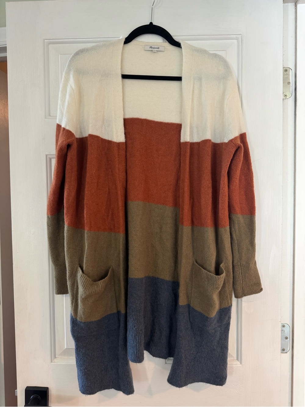 Madewell Cozy Colorblock Open Front Cardigan - Rust, Olive & Cream